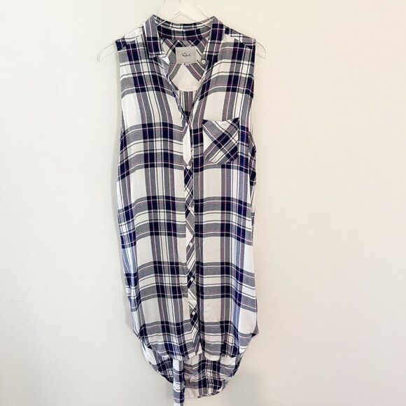 Rails Plaid Purple Sleeveless Tunic Button Down Flannel Blouse Large - Picture 1 of 8